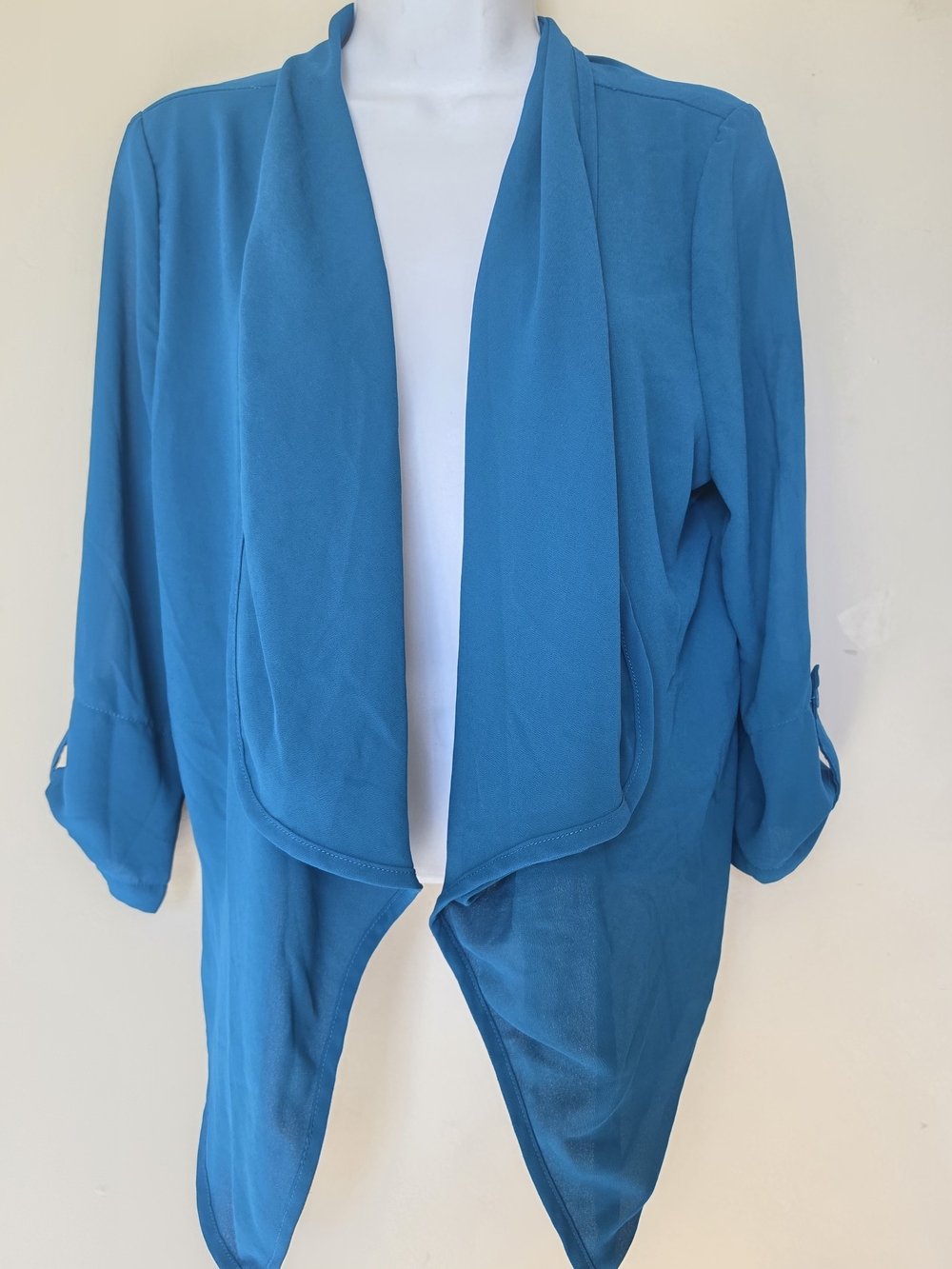 Open-Front Draped Blazer Jacket - Teal Blue